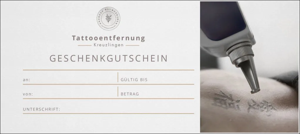 Vorderseite des Gutscheins für eine Tattooentfernung in St. Gallen